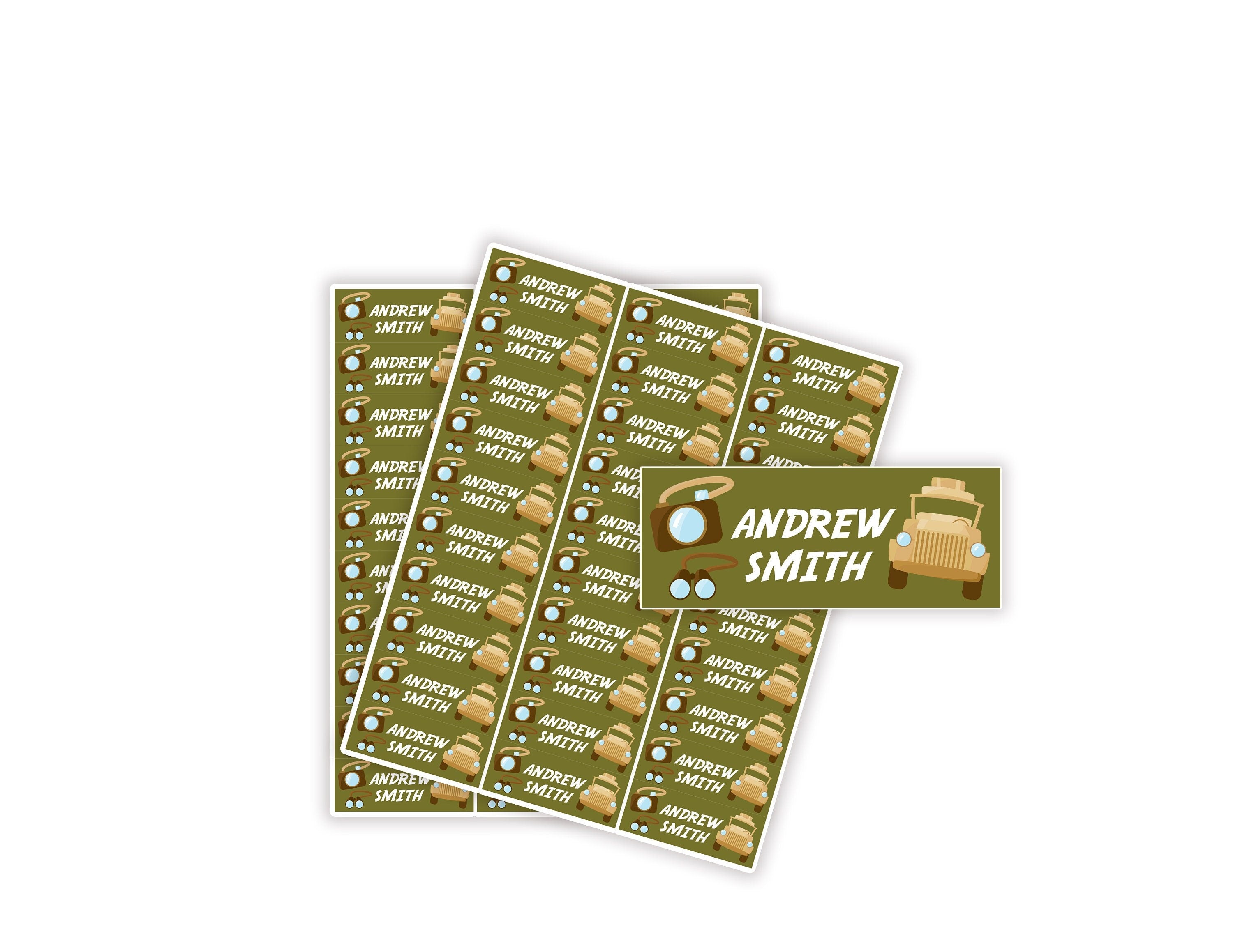 Safari Adventure Name Labels, Name Tag Stickers, Waterproof Labels for Kids Daycare, Vinyl Name Stickers for Kids School Labels
