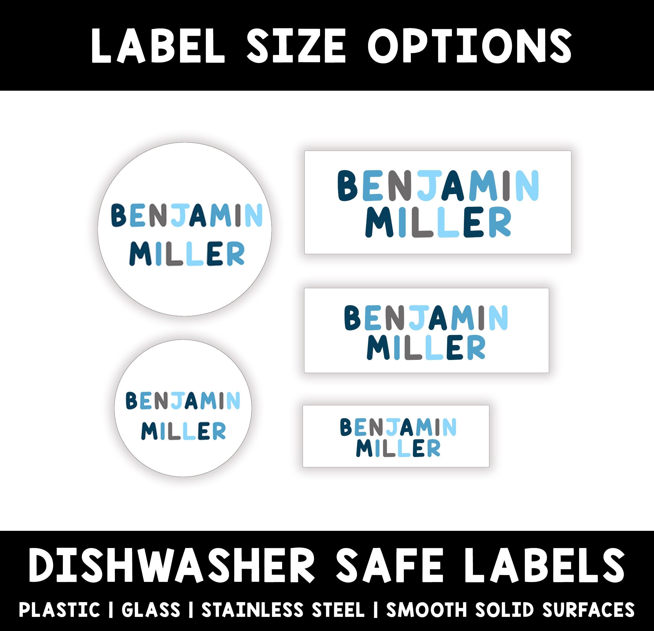 Personalized Boy Name Labels, Waterproof Blue Stickers, Supplies for Back to School
