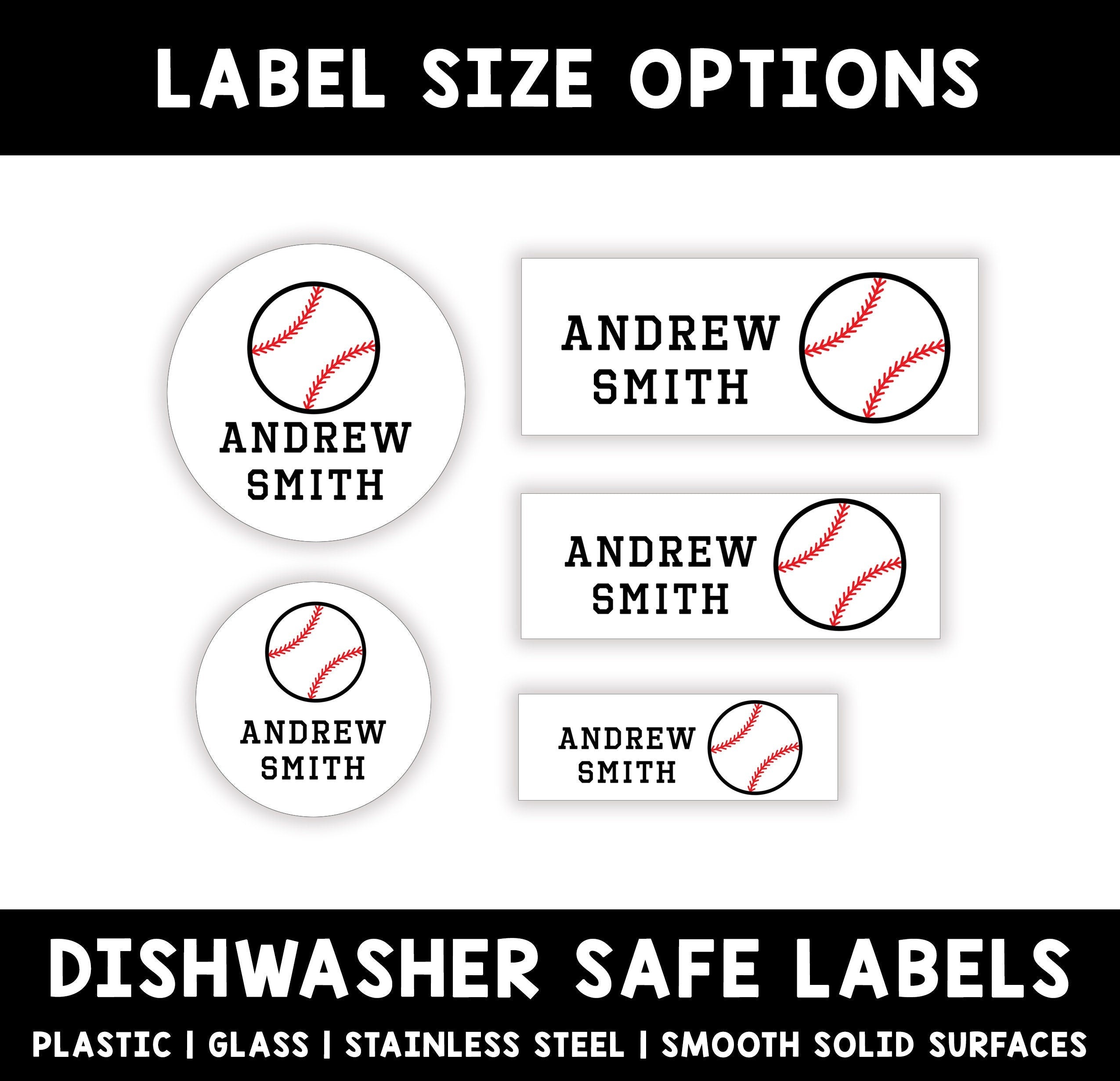 Personalized Baseball Kids Name Stickers, Back to School Vinyl Label, Child First Last Name