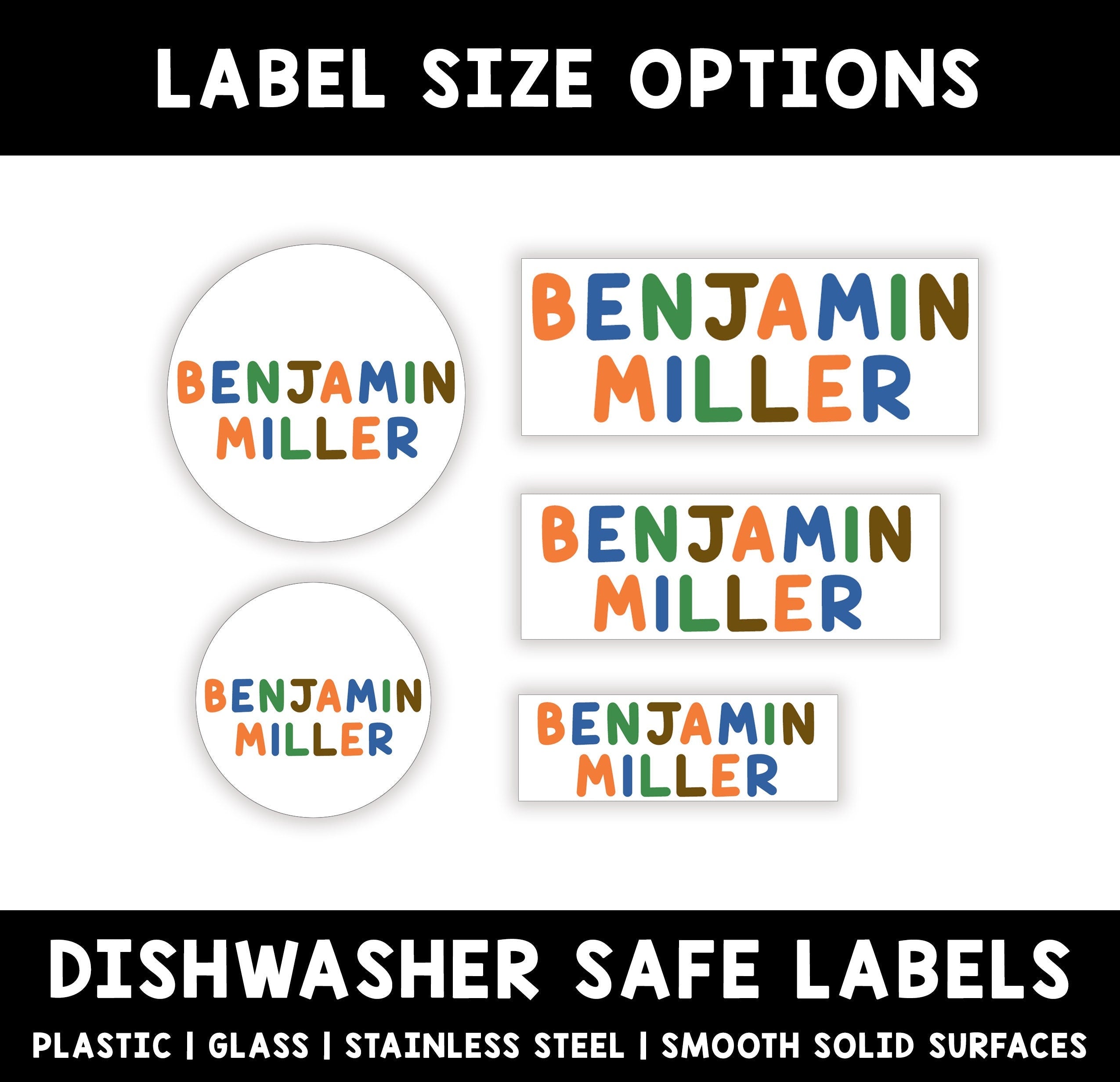 Personalized Boy Name Labels, Waterproof Orange Blue Brown Stickers, Supplies for Back to School