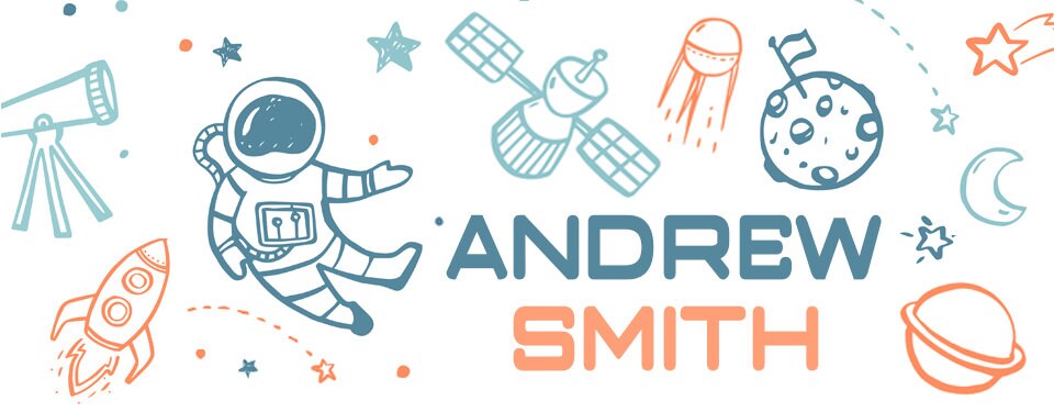 Astronaut Name Labels, Space Kid Stickers, Children's Waterproof Stickers, Back to School