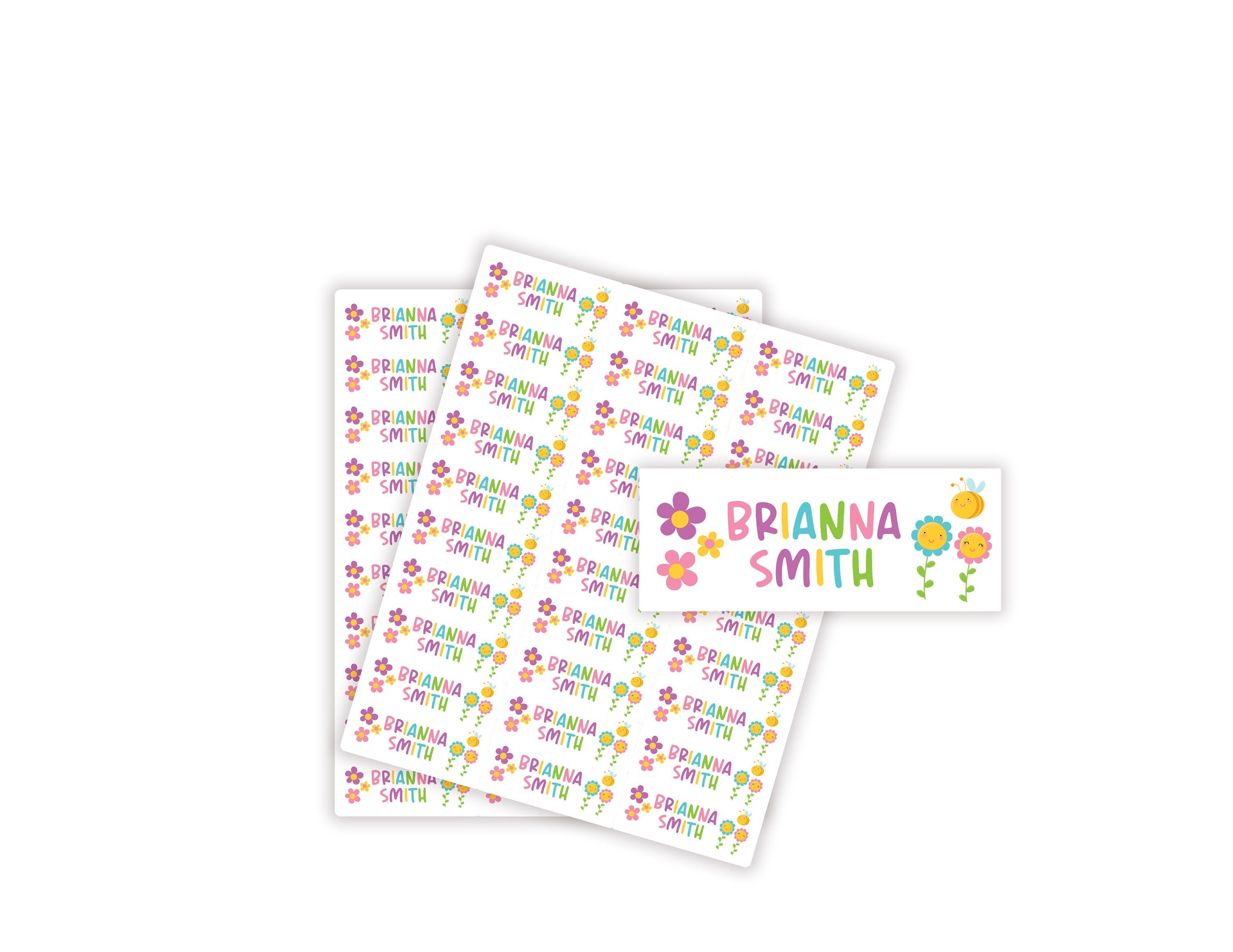 Flowers Kids Name Stickers, Back to School Name Vinyl Label, Child First Last Name