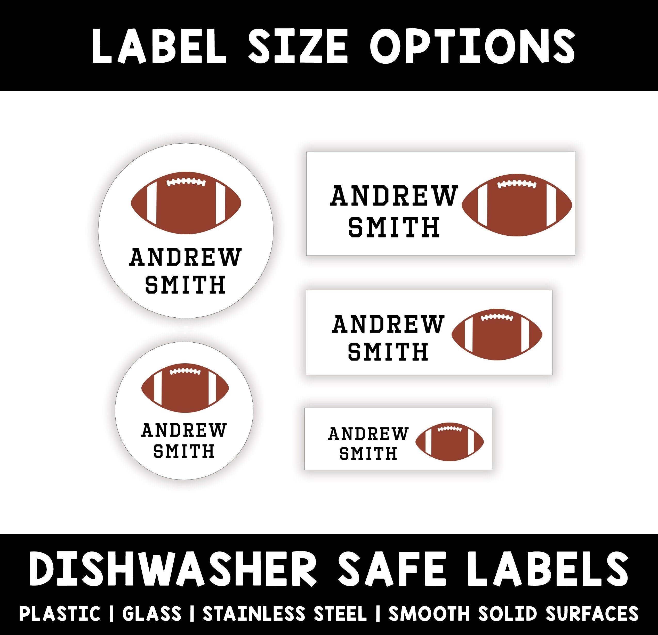 Football Name Labels, Children's Waterproof Stickers, Back to School Name Tag Label