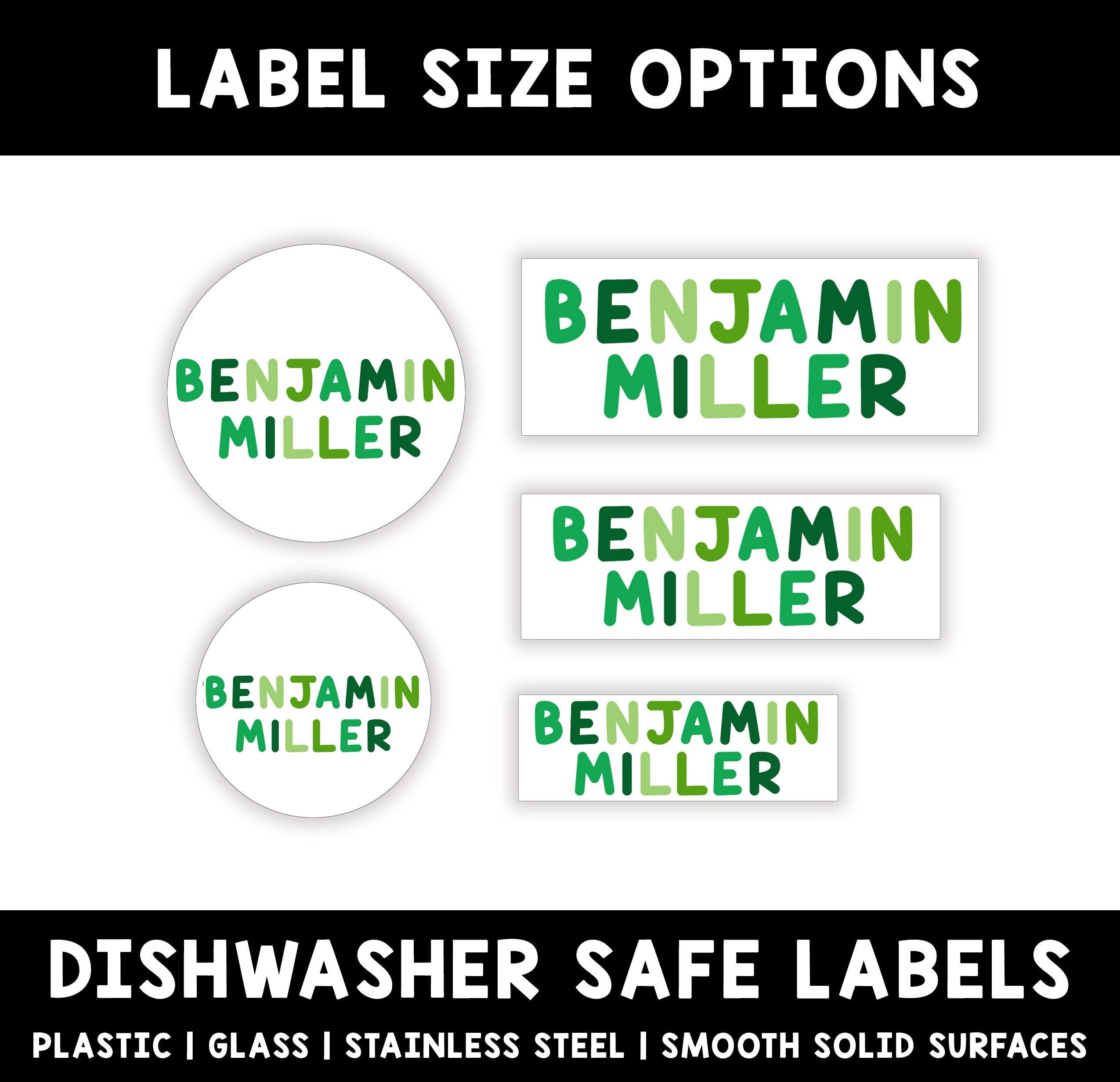 Personalized Boy Name Labels, Waterproof Green Stickers, Supplies for Back to School