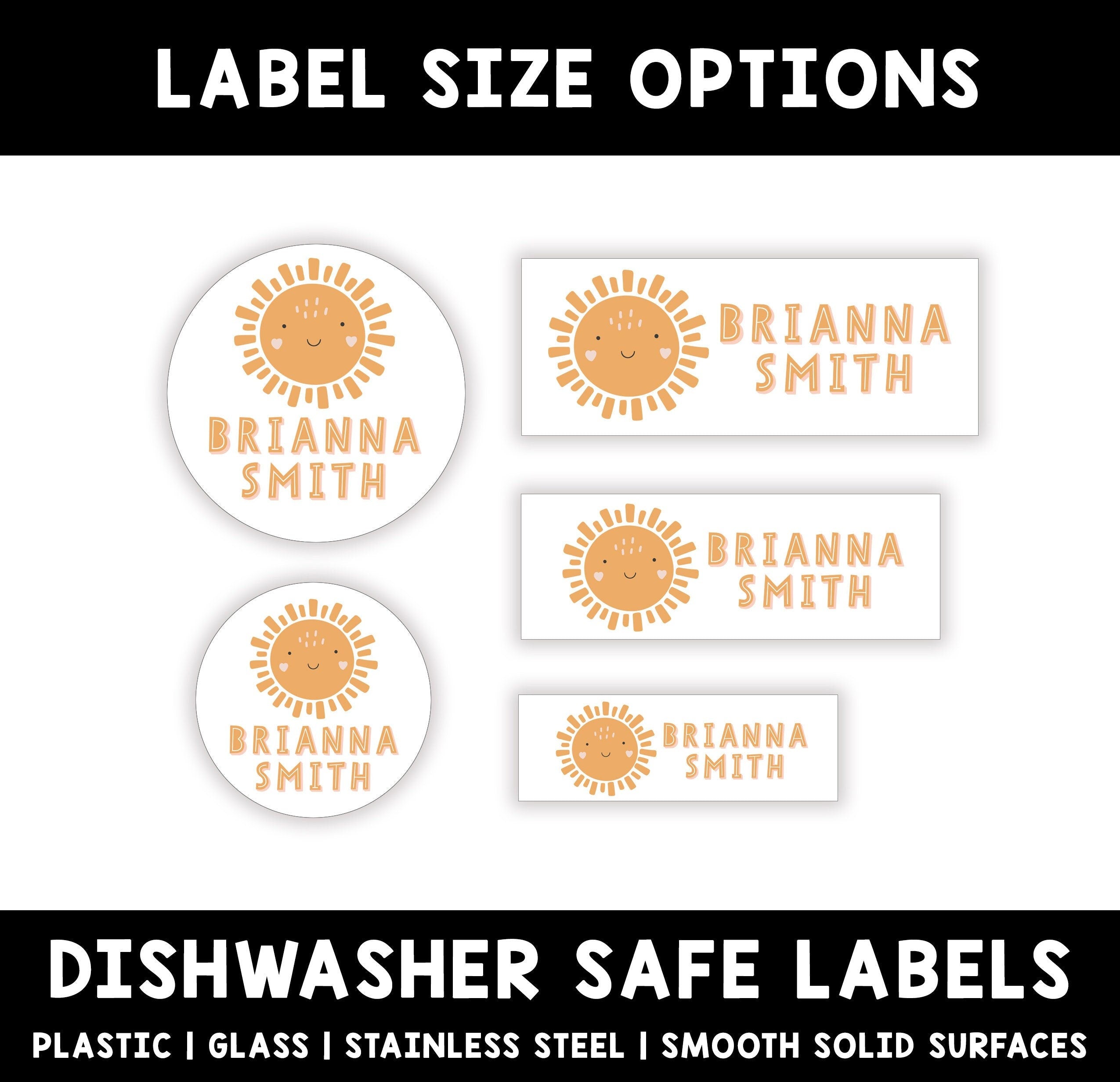Personalized Sunshine Kids Name Stickers, Back to School Vinyl Label, Child First Last Name