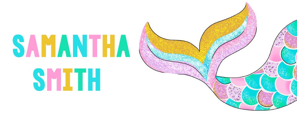 Personalized Kids Name Labels, Waterproof Mermaid Tale Stickers, Supplies for Back to School