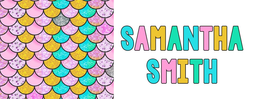 Personalized Kids Name Labels, Waterproof Mermaid Tale Stickers, Supplies for Back to School