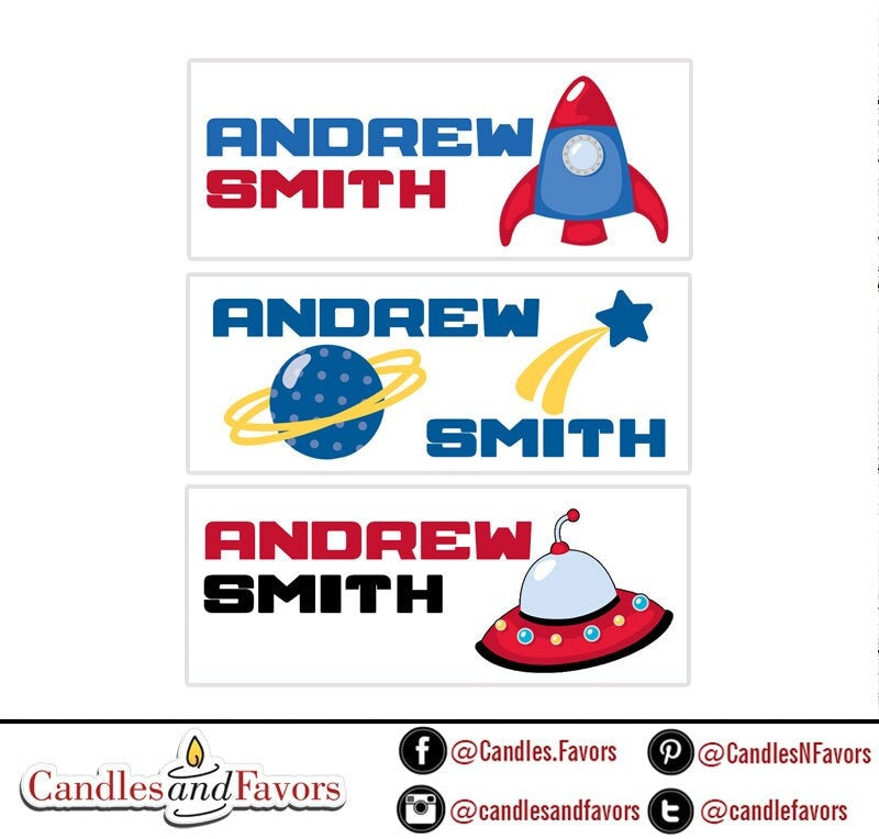 Personalized Kids Name Labels, Waterproof Space Rocket Ship Stickers, Supplies for Back to School