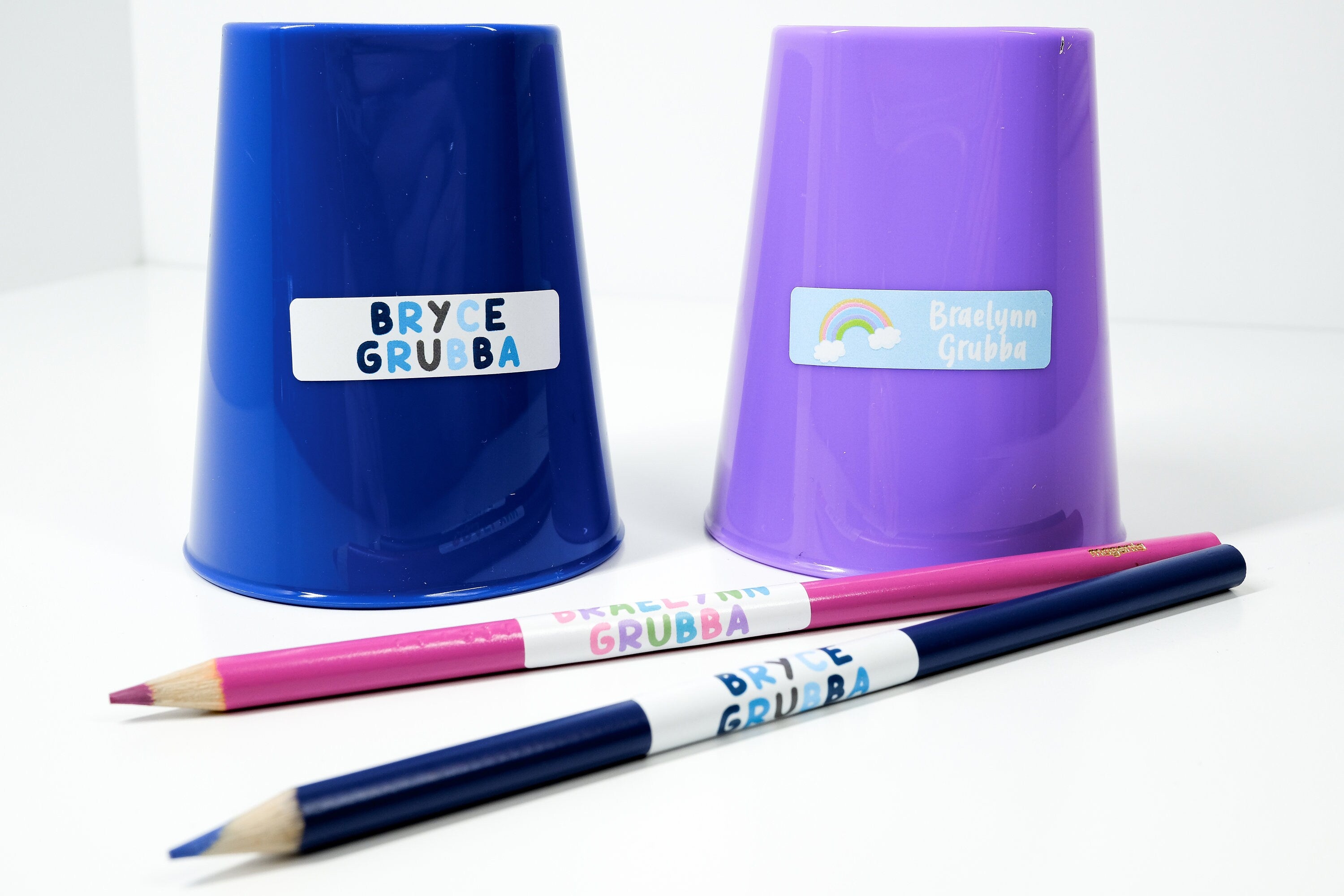 Personalized Kids Name Labels, Waterproof Pink Green Stickers, Supplies for Back to School