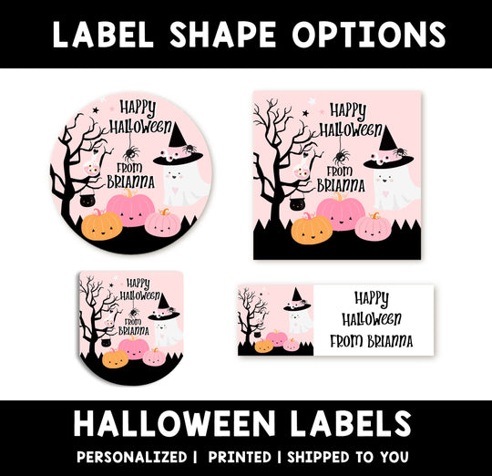 Pink Ghost Personalized Halloween Sticker, Custom Halloween Stickers, Kids Halloween Favor Stickers, Cute Halloween Stickers for School