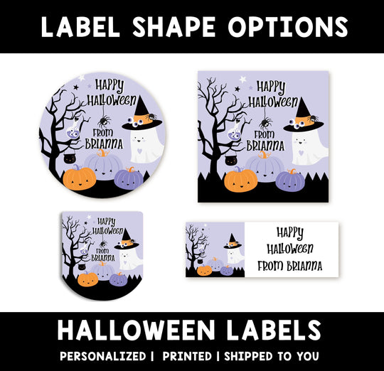 Purple Ghost Personalized Halloween Sticker, Custom Halloween Stickers, Kids Halloween Favor Stickers, Cute Halloween Stickers for School