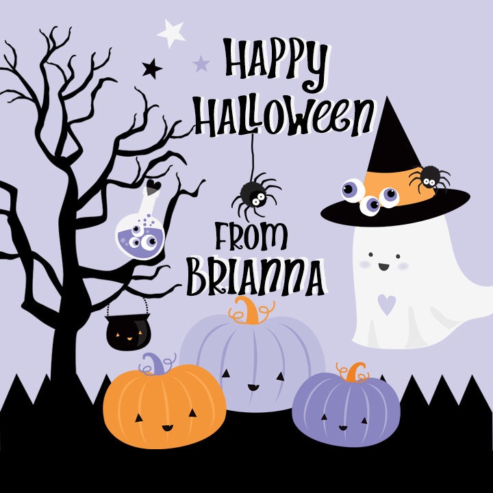 Purple Ghost Personalized Halloween Sticker, Custom Halloween Stickers, Kids Halloween Favor Stickers, Cute Halloween Stickers for School