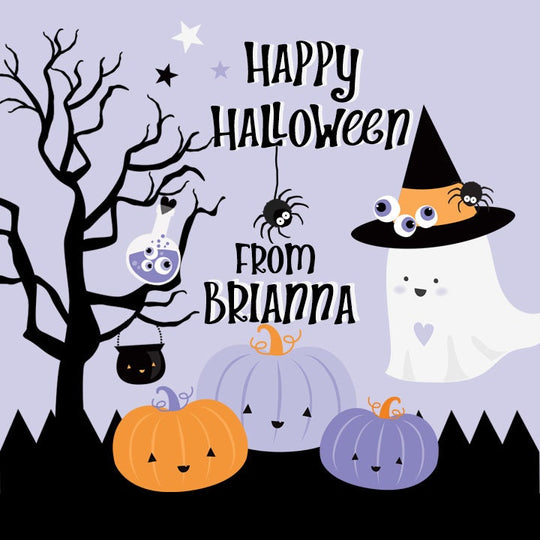 Purple Ghost Personalized Halloween Sticker, Custom Halloween Stickers, Kids Halloween Favor Stickers, Cute Halloween Stickers for School