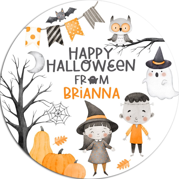 Cute Witch Personalized Halloween Sticker, Custom Halloween Stickers, Kids Halloween Favor Stickers, Cute Halloween Stickers for School