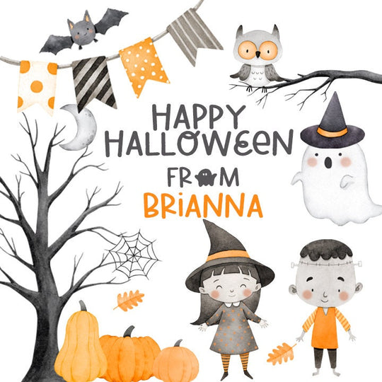 Cute Witch Personalized Halloween Sticker, Custom Halloween Stickers, Kids Halloween Favor Stickers, Cute Halloween Stickers for School