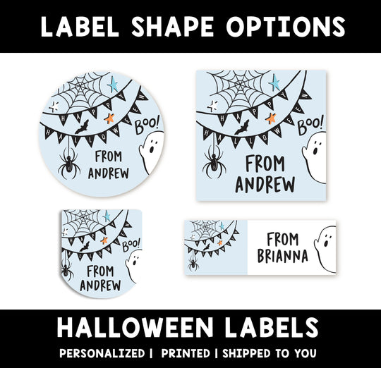 Blue Ghost Personalized Halloween Sticker, Custom Halloween Stickers, Kids Halloween Favor Stickers, Cute Halloween Stickers for School