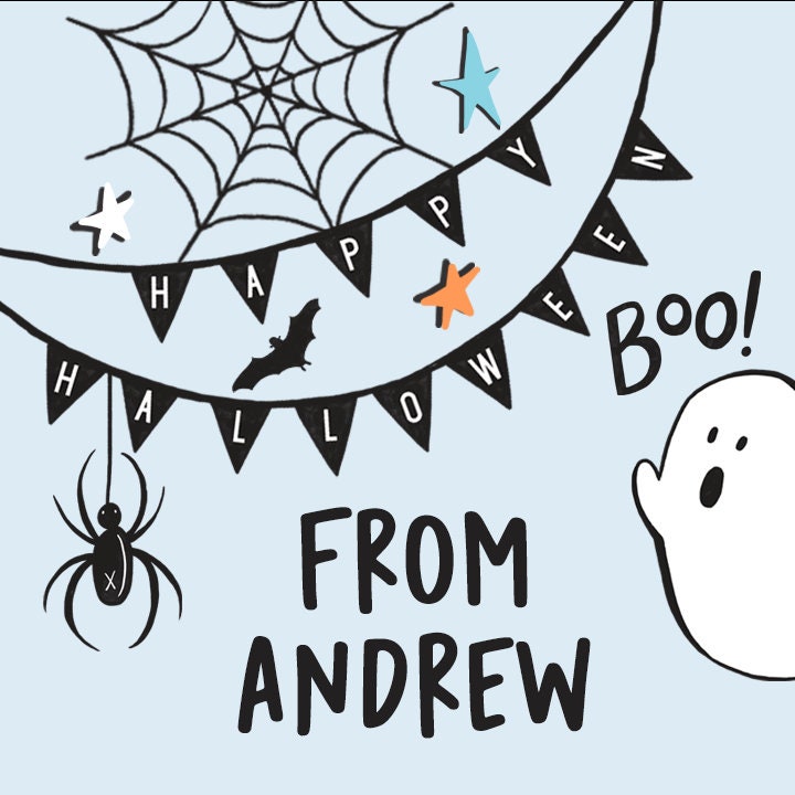 Blue Ghost Personalized Halloween Sticker, Custom Halloween Stickers, Kids Halloween Favor Stickers, Cute Halloween Stickers for School