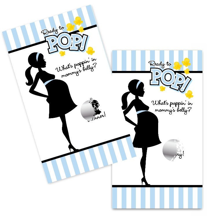 Ready To Pop Blue - Baby Shower Scratch Off Game - Ready To Pop Blue Baby Shower Game - Pack of 20 Cards