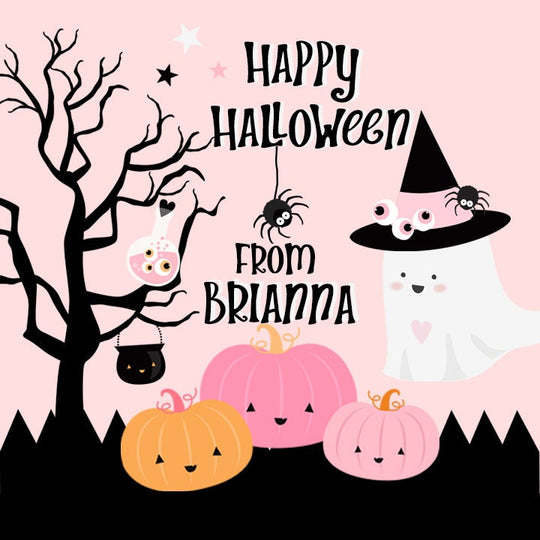 Pink Ghost Personalized Halloween Sticker, Custom Halloween Stickers, Kids Halloween Favor Stickers, Cute Halloween Stickers for School