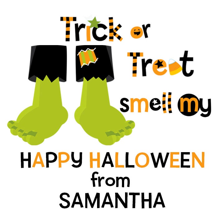 Frankenstein Feet Personalized Halloween Sticker, Custom Halloween Stickers, Kids Halloween Favor Stickers, Halloween Stickers for School