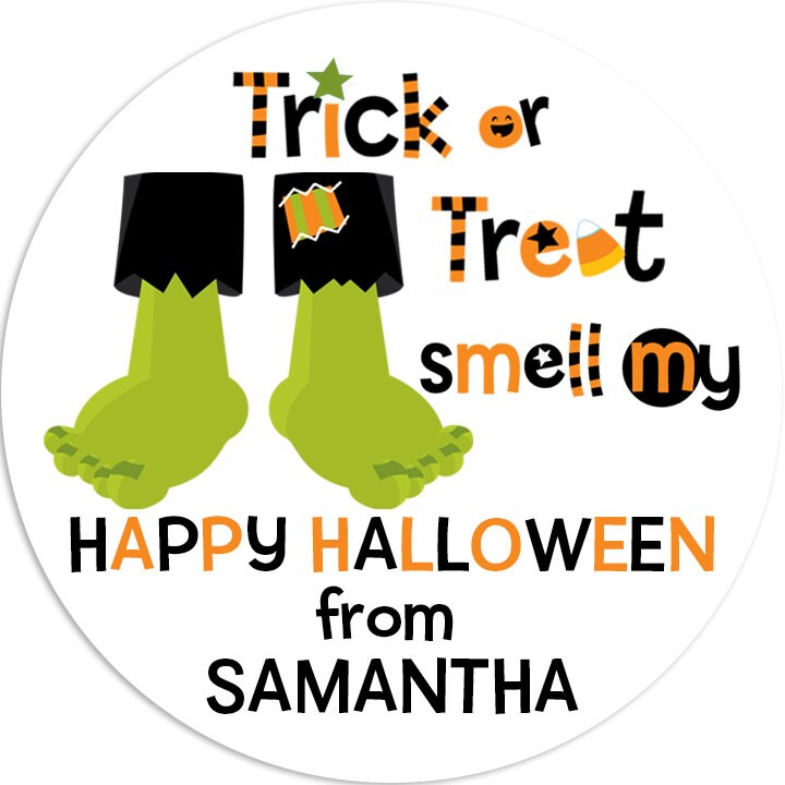 Frankenstein Feet Personalized Halloween Sticker, Custom Halloween Stickers, Kids Halloween Favor Stickers, Halloween Stickers for School