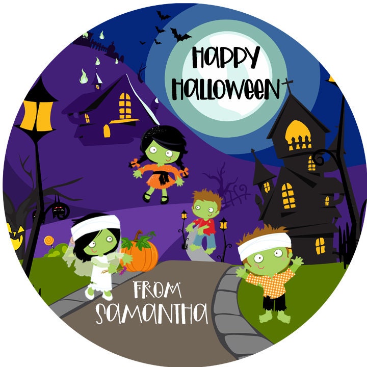 Zombie Party Personalized Halloween Sticker, Custom Halloween Stickers, Kids Halloween Favor Stickers, Halloween Stickers for School
