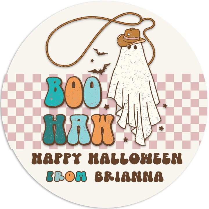 Boo Haw Western Personalized Halloween Sticker, Custom Halloween Stickers, Kids Halloween Favor Stickers, Halloween Stickers for School