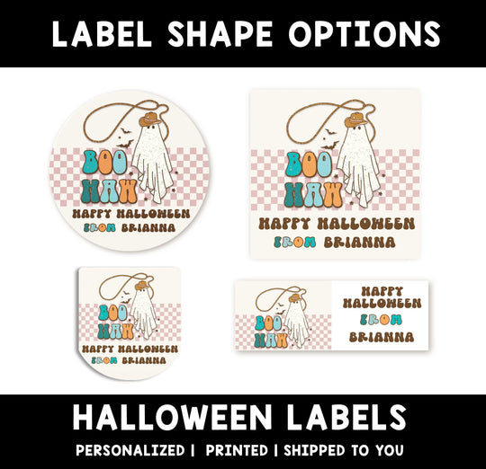 Boo Haw Western Personalized Halloween Sticker, Custom Halloween Stickers, Kids Halloween Favor Stickers, Halloween Stickers for School