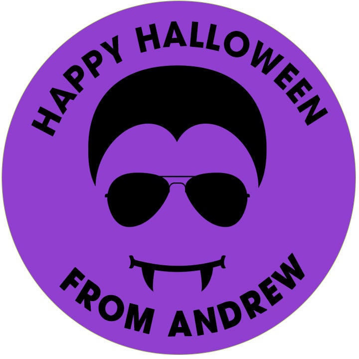 Dracula Face Personalized Halloween Sticker, Custom Halloween Stickers, Kids Halloween Favor Stickers, Halloween Stickers for School