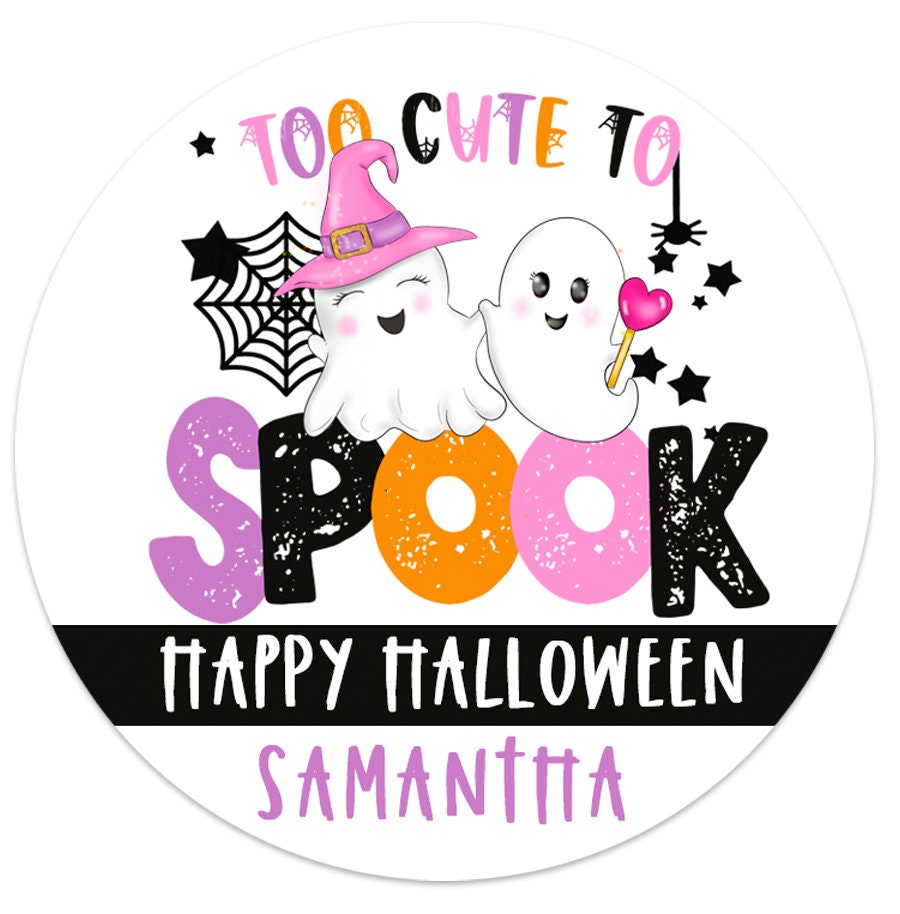 Too Cute To Spook Personalized Halloween Sticker, Custom Halloween Stickers, Kids Halloween Favor Stickers, Halloween Stickers for School