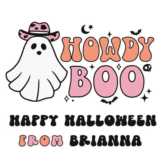 Howdy Boo Ghost Personalized Halloween Sticker, Custom Halloween Stickers, Kids Halloween Favor Stickers, Halloween Stickers for School