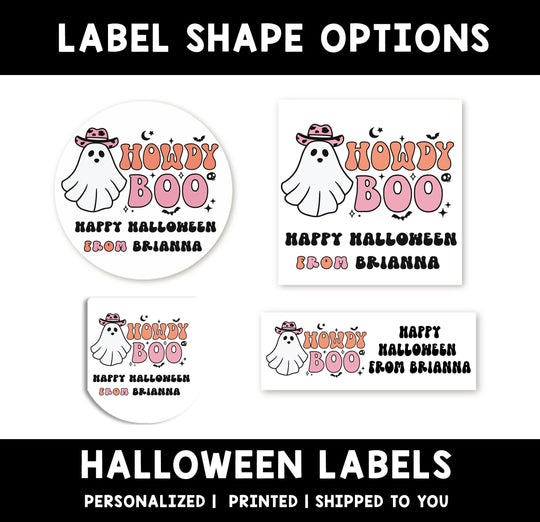 Howdy Boo Ghost Personalized Halloween Sticker, Custom Halloween Stickers, Kids Halloween Favor Stickers, Halloween Stickers for School