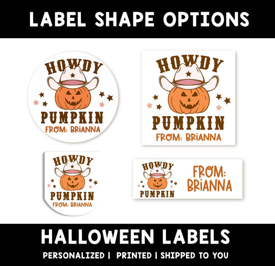 Howdy Pumpkin Personalized Halloween Sticker, Custom Halloween Stickers, Kids Halloween Favor Stickers, Western Halloween Stickers for School