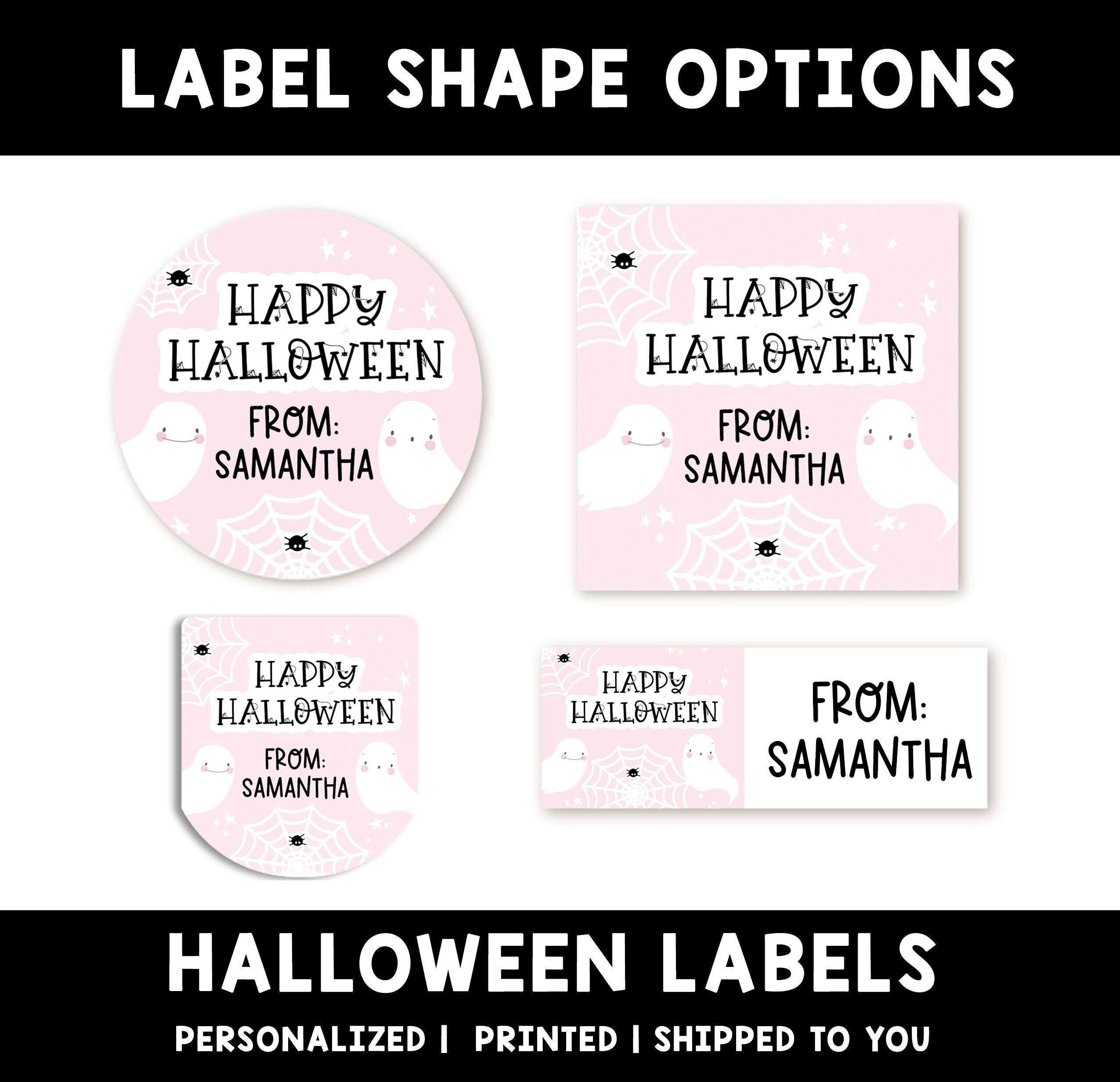 Hey Boo Pink Ghost Personalized Halloween Sticker, Custom Halloween Stickers, Kids Halloween Favor Stickers, Halloween Stickers for School
