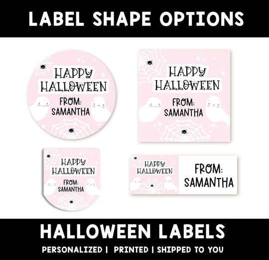 Hey Boo Pink Ghost Personalized Halloween Sticker, Custom Halloween Stickers, Kids Halloween Favor Stickers, Halloween Stickers for School