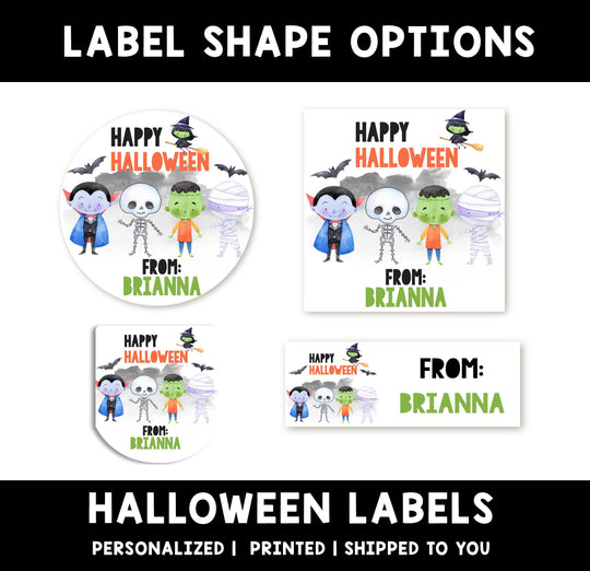 Cute Monsters Personalized Halloween Sticker, Custom Halloween Stickers, Kids Halloween Favor Stickers, Cute Halloween Stickers for School