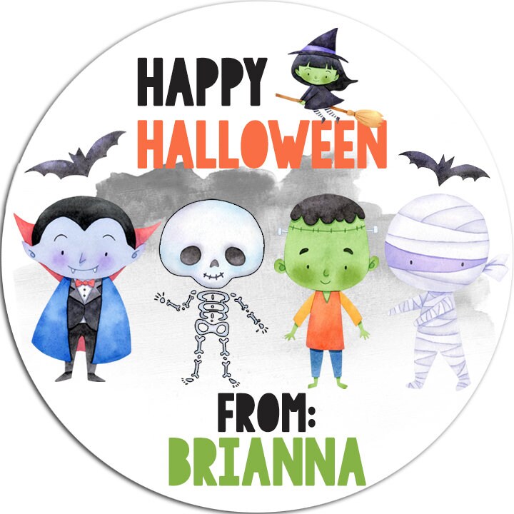 Cute Monsters Personalized Halloween Sticker, Custom Halloween Stickers, Kids Halloween Favor Stickers, Cute Halloween Stickers for School
