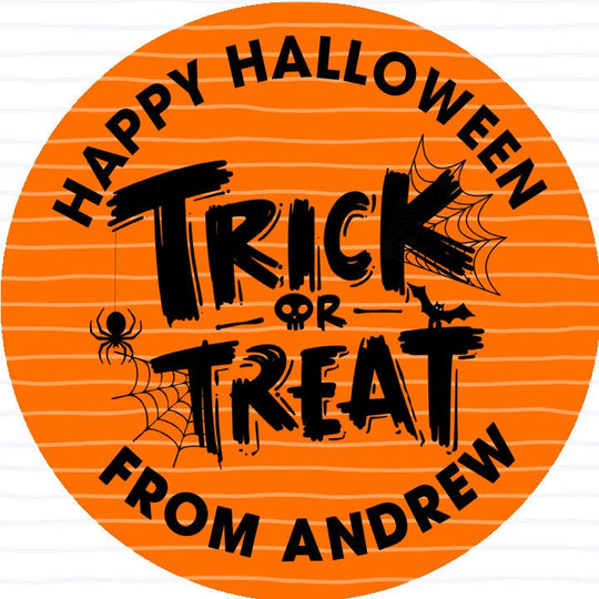 Trick or Treat Personalized Halloween Sticker, Custom Neon Halloween Stickers, Kids Halloween Favor Stickers, Halloween Stickers for School