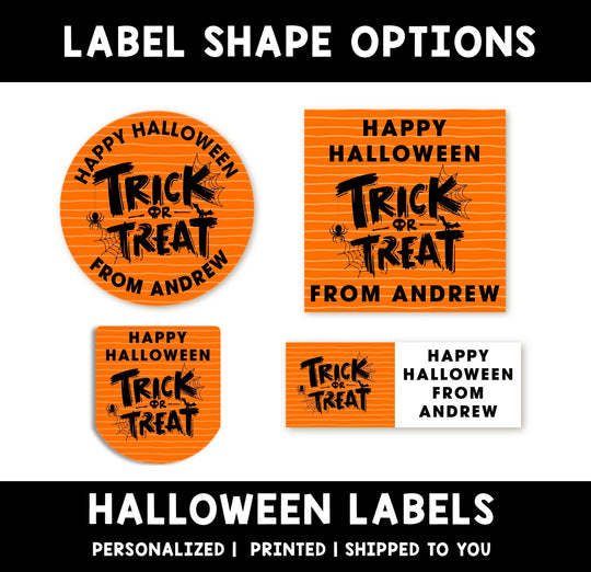 Trick or Treat Personalized Halloween Sticker, Custom Neon Halloween Stickers, Kids Halloween Favor Stickers, Halloween Stickers for School