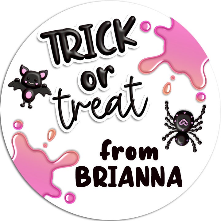 Trick or Treat Blue Personalized Halloween Sticker, Custom Halloween Stickers, Kids Halloween Favor Stickers, Halloween Stickers for School