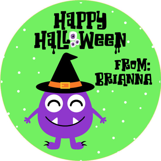 Purple Monster Personalized Halloween Sticker, Custom Halloween Stickers, Kids Halloween Favor Stickers, Cute Halloween Stickers for School