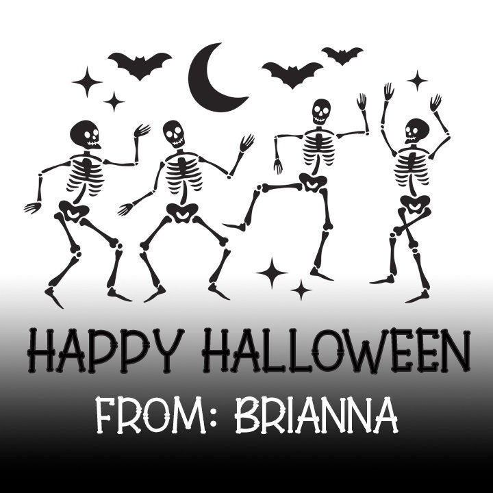 Skeletons Personalized Halloween Sticker, Custom Halloween Stickers, Kids Halloween Favor Stickers, Cute Halloween Stickers for School