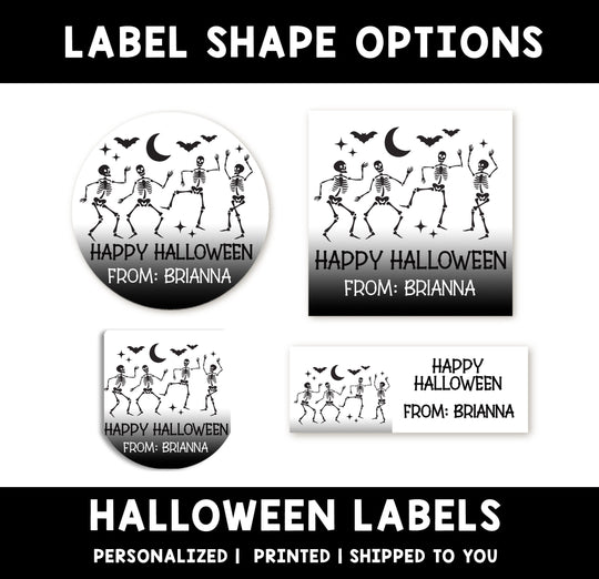 Skeletons Personalized Halloween Sticker, Custom Halloween Stickers, Kids Halloween Favor Stickers, Cute Halloween Stickers for School