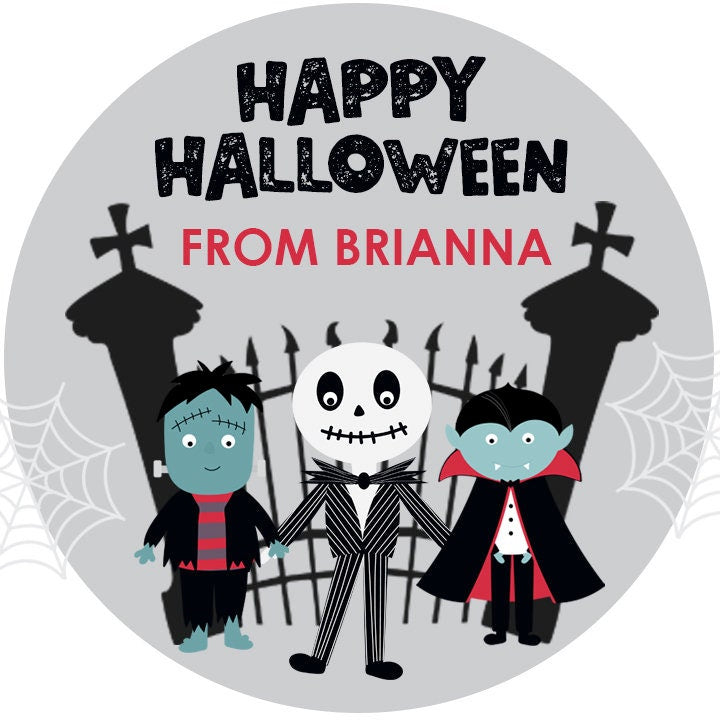 Spooky Friends Personalized Halloween Sticker, Custom Halloween Stickers, Kids Halloween Favor Stickers, Cute Halloween Stickers for School