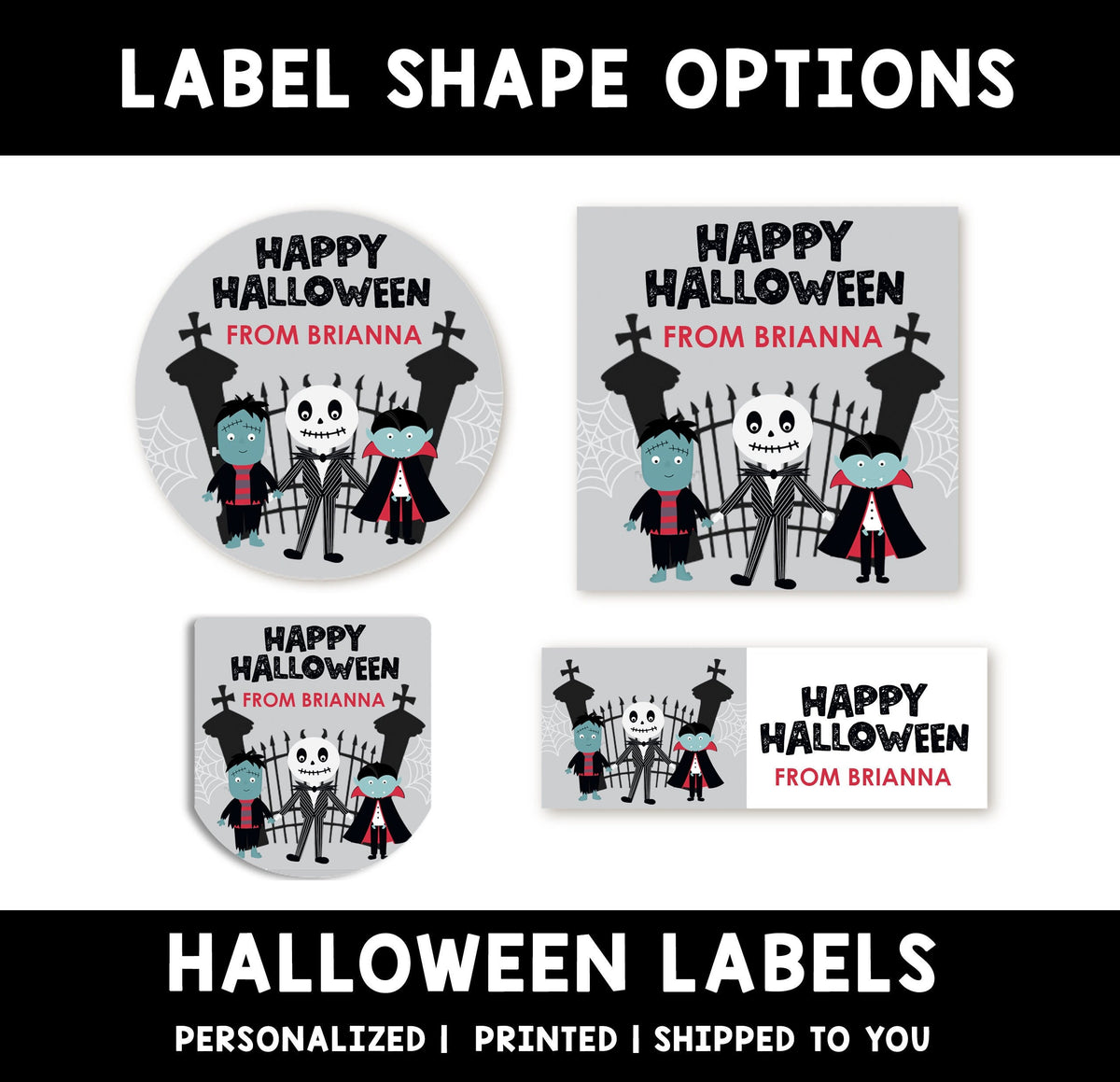 Spooky Friends Personalized Halloween Sticker, Custom Halloween Stickers, Kids Halloween Favor Stickers, Cute Halloween Stickers for School