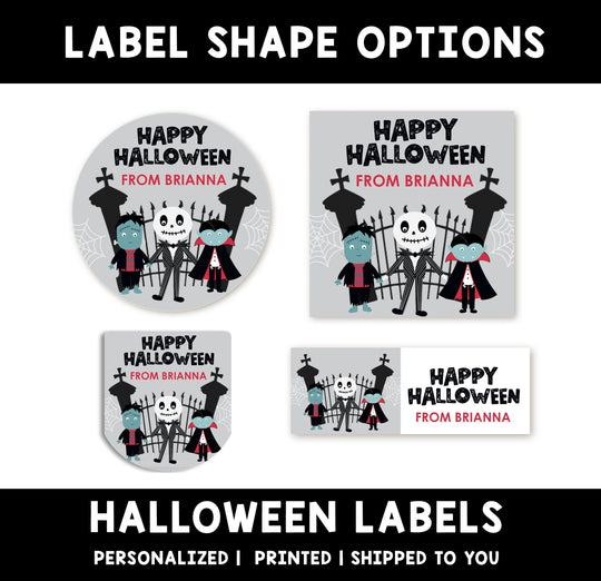Spooky Friends Personalized Halloween Sticker, Custom Halloween Stickers, Kids Halloween Favor Stickers, Cute Halloween Stickers for School