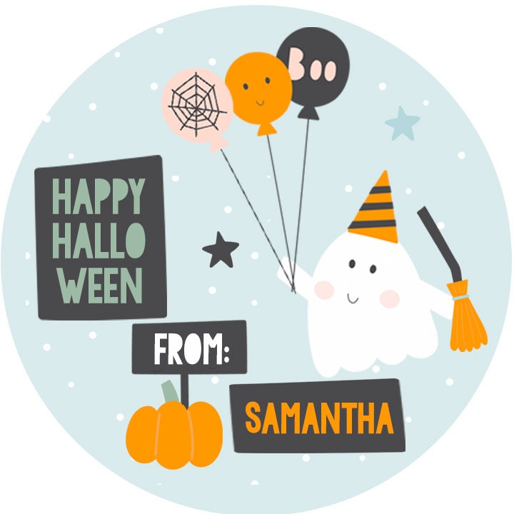 Trick or Treat Personalized Halloween Sticker, Custom Boo Halloween Stickers, Kids Halloween Favor Stickers, Halloween Stickers for School