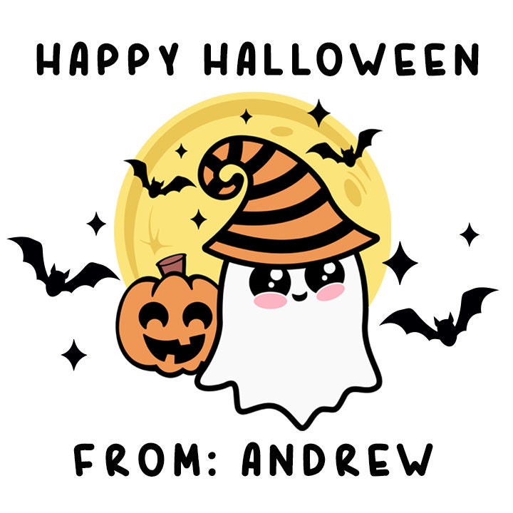 Ghost Pumpkin Personalized Halloween Sticker, Custom Halloween Stickers, Kids Halloween Favor Stickers, Cute Halloween Stickers for School