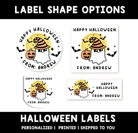 Ghost Pumpkin Personalized Halloween Sticker, Custom Halloween Stickers, Kids Halloween Favor Stickers, Cute Halloween Stickers for School