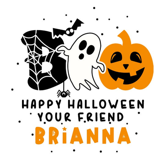 BOO Ghost Pumpkin Personalized Halloween Sticker, Custom Halloween Stickers, Kids Halloween Favor Stickers, Halloween Stickers for School